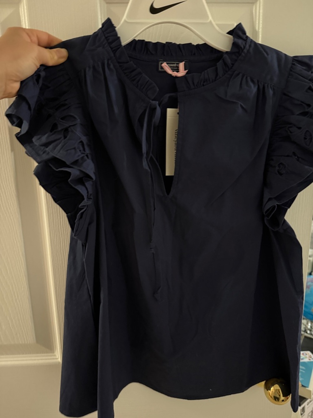 NEW Vineyard Vines Navy Ruffle Blouse